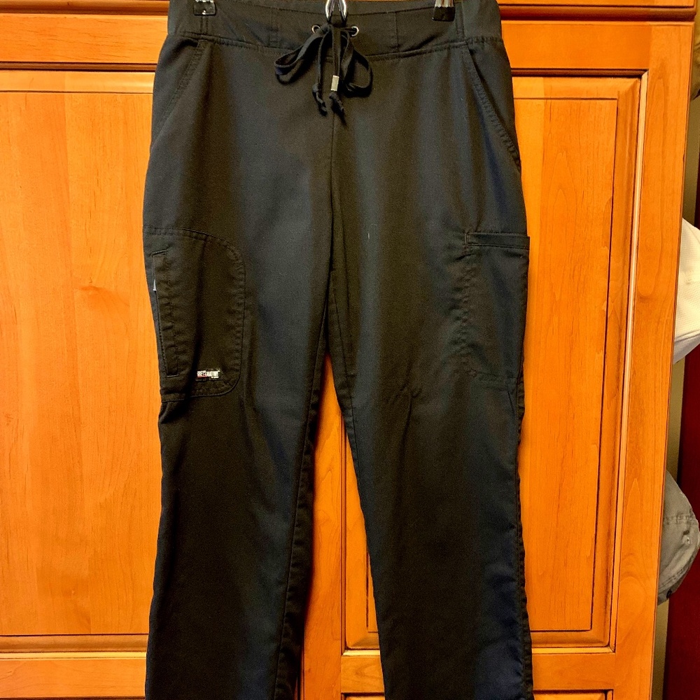 XS Petite Greys Anatomy by Barco 6 pocket black straight leg scrub pants
